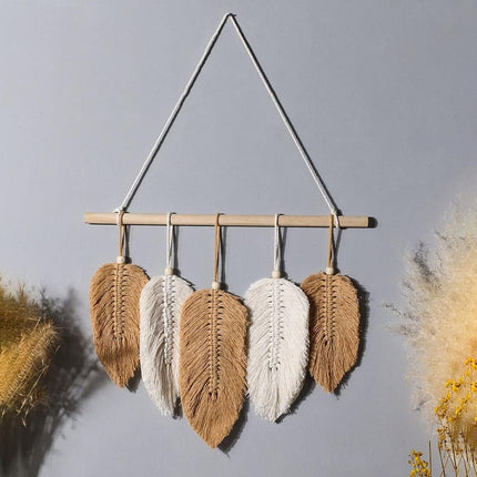 Décoration murale plume macramé