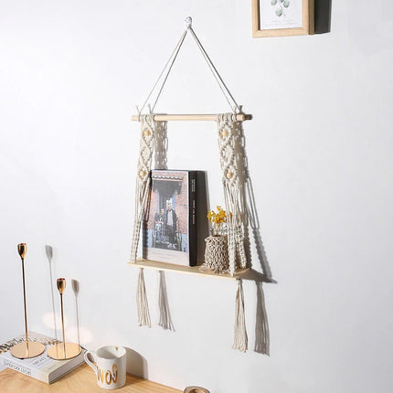 Étagère bois macramé